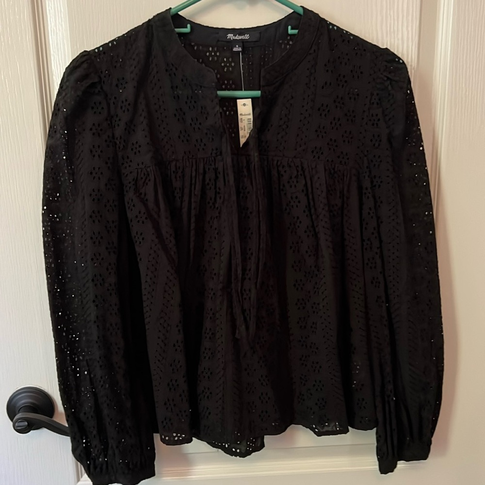 Madewell black eyelet top